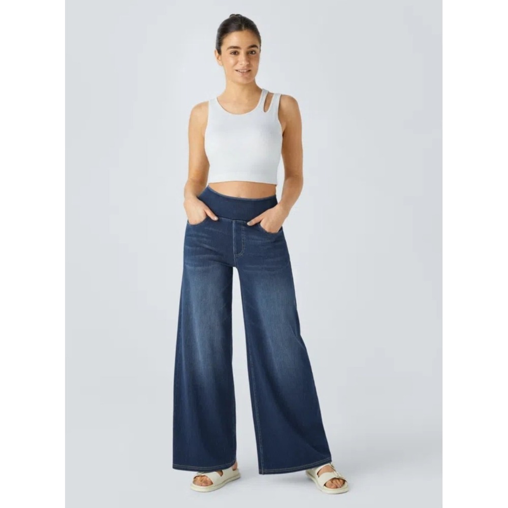 Halara Flex High Waisted Pockets Baggy Wide Leg Washed Casual Jeans XL Petite